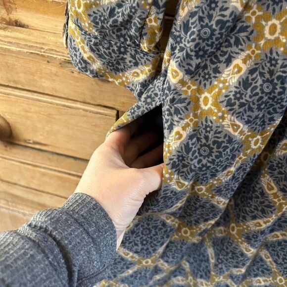 Womens Maeve 8 Button Front Shirt Dress Collared Pattern Blue Gray Yellow Anthro - Picture 11 of 11